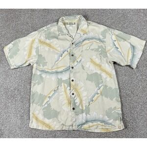 Vintage Tommy Bahama‎ Shirt Men Large White Green Floral Silk Hawaiian Button Up